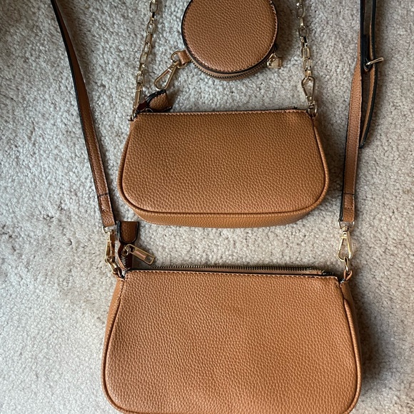 DELUXITY | Faux Leather Crossbody 3pc Set in tan - Picture 3 of 7
